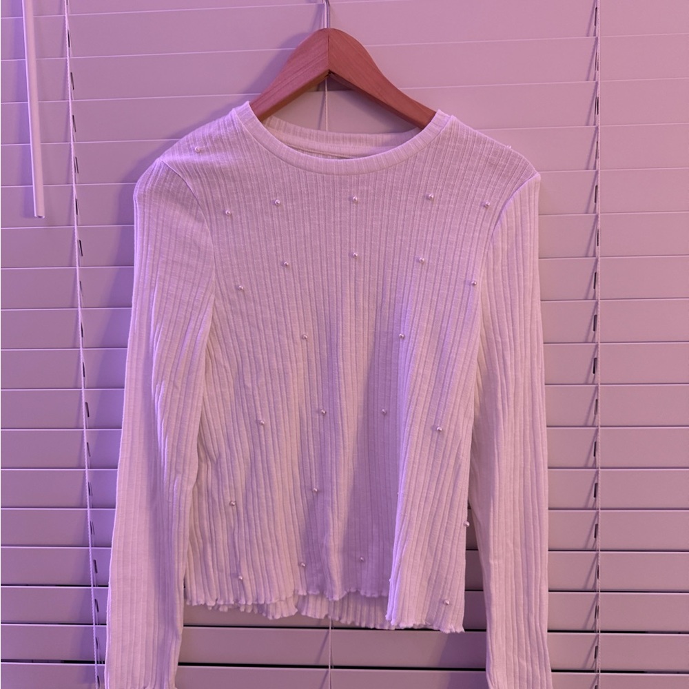 Elegant White Embellished Long Sleeve Top